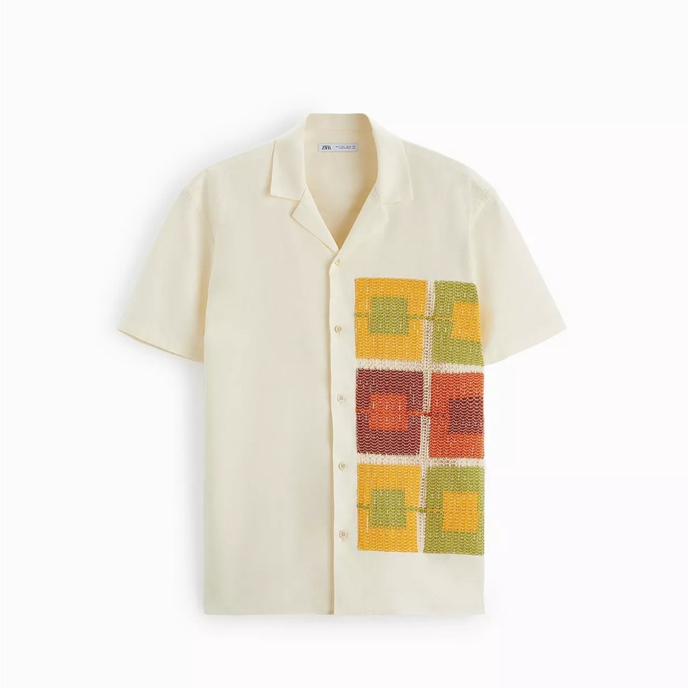 Zara Cream Shirt with Multicolor Geometric Design